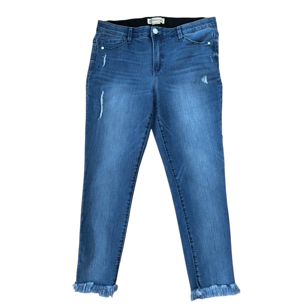 Democracy Ab Technology Jeans 14 Crop‎ Mid Rise Skinny Fringe Stretch Distressed